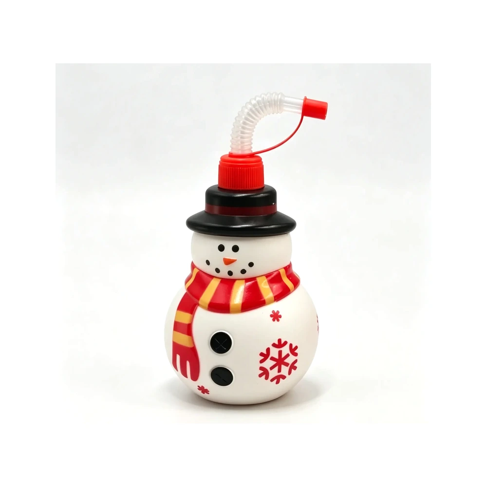 Snowman Ball Cup with Striped Scarf 550 ml Bottle — 550 ml PET straw cup