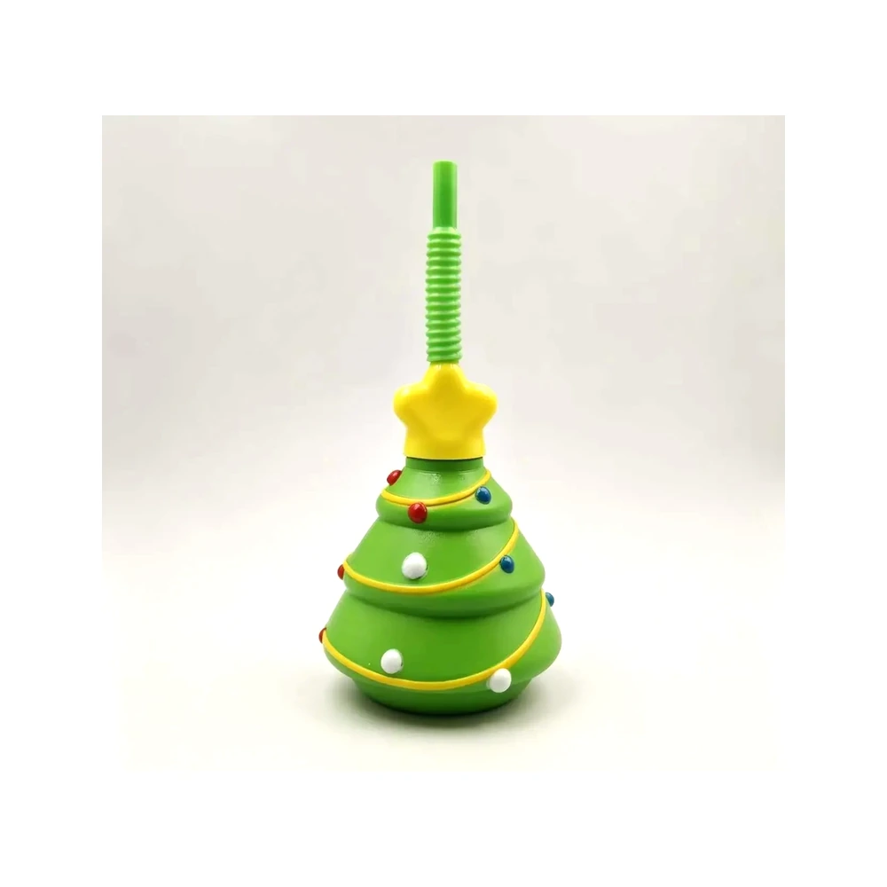 Christmas Tree Cup with Gold Star 500 ml Bottle — 500 ml PET straw cup
