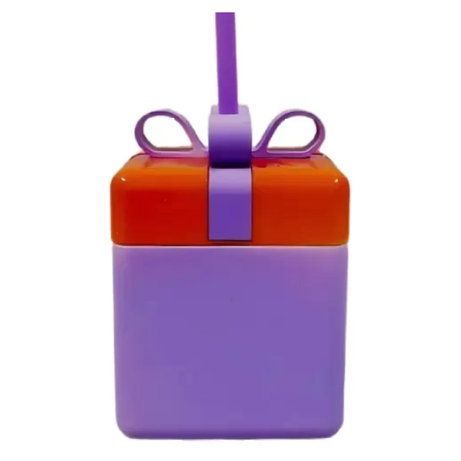 Purple Gift Box Bottle with Bow — 600 ml PET straw cup