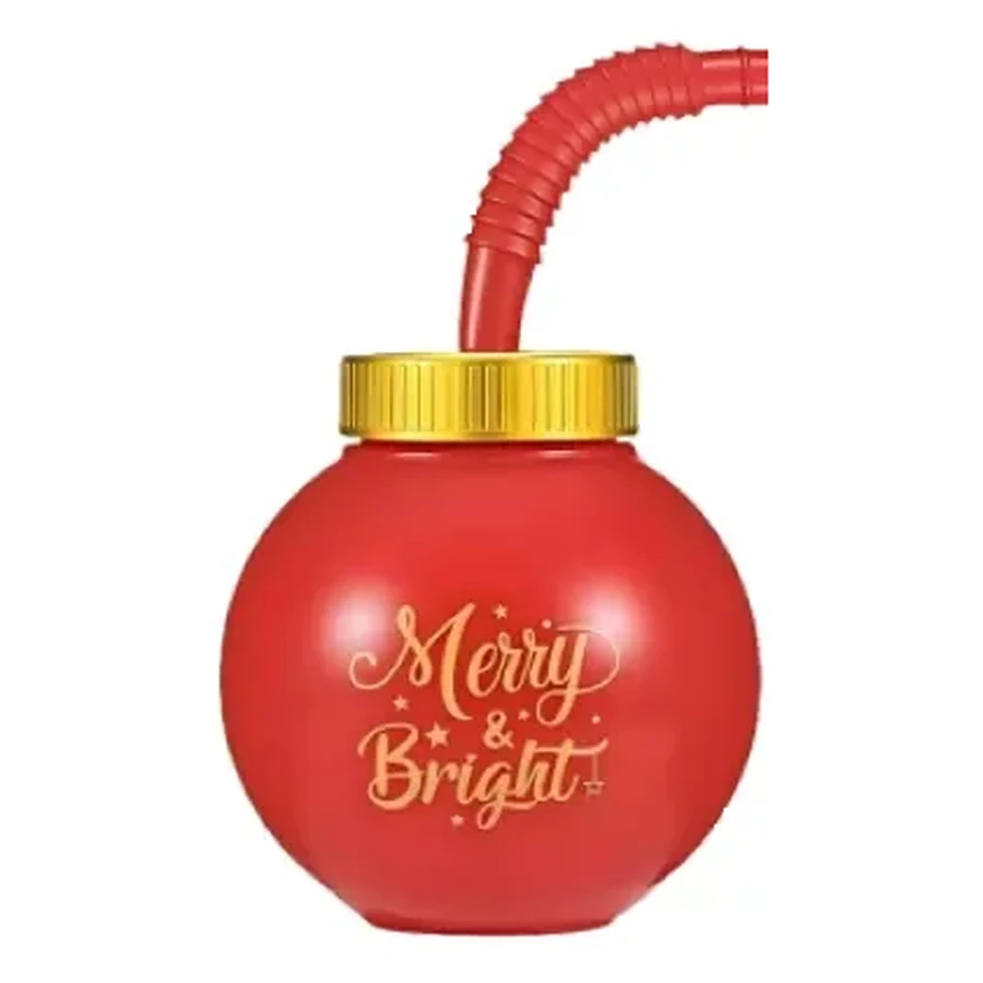 Merry and Bright Bauble Cup — 500 ml PET straw cup
