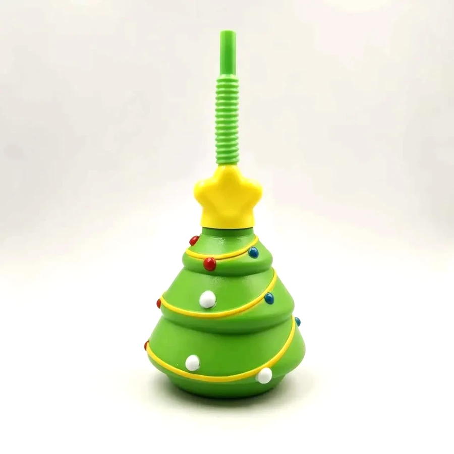 Christmas Tree Cup with Gold Star — 500 ml PET straw cup
