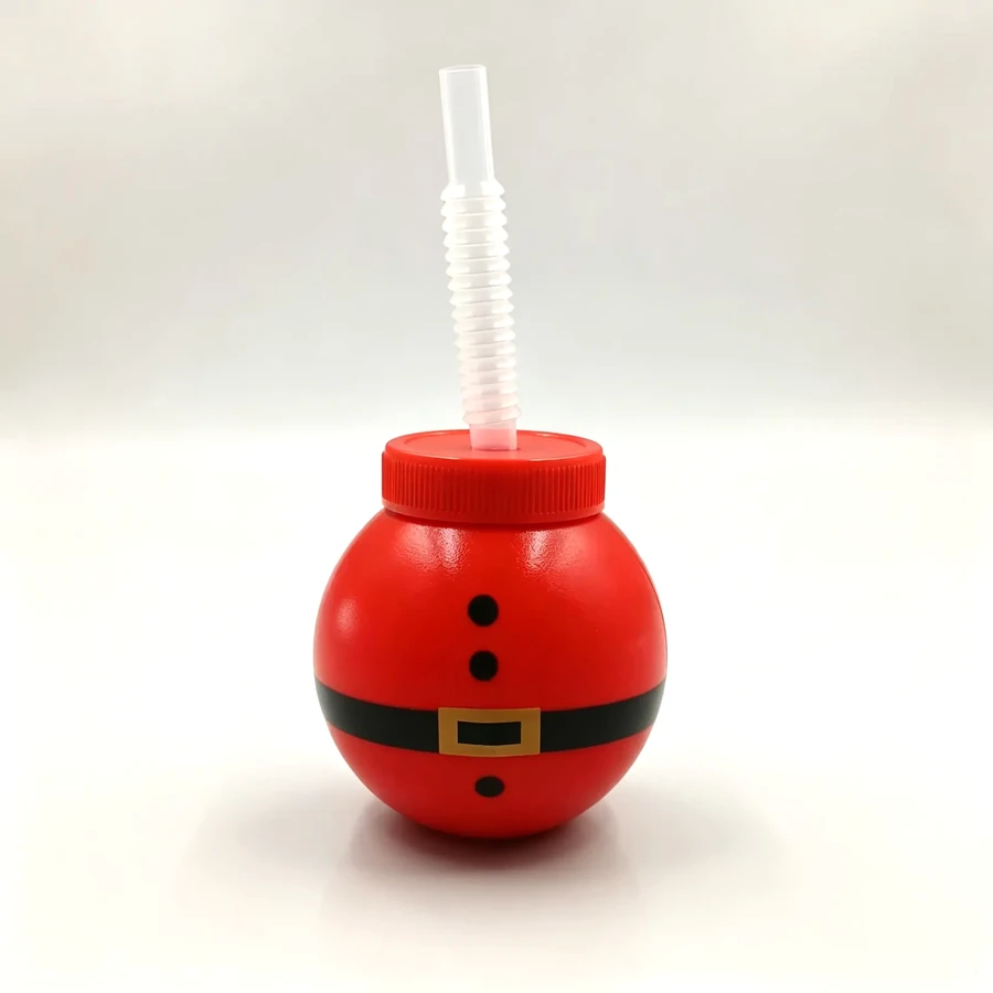 Santa Belt Cup with Clear Straw — 500 ml PET straw cup