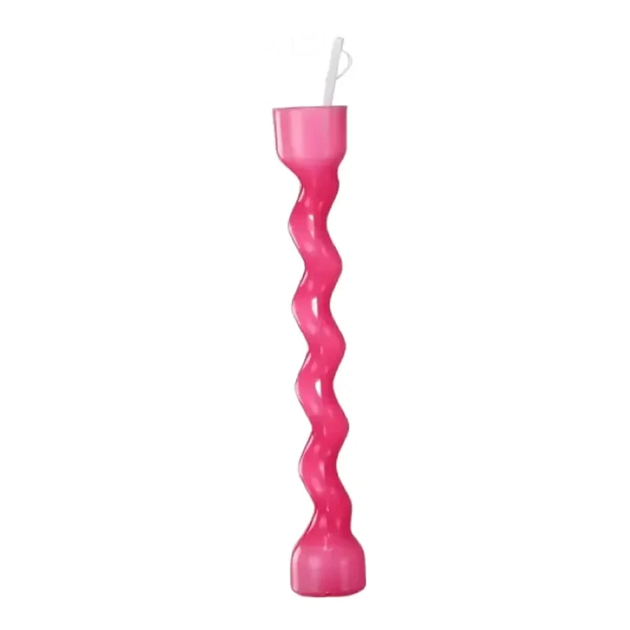 Red and Magenta Bottle and Long Twist Cup — 350–600 ml PET straw cup
