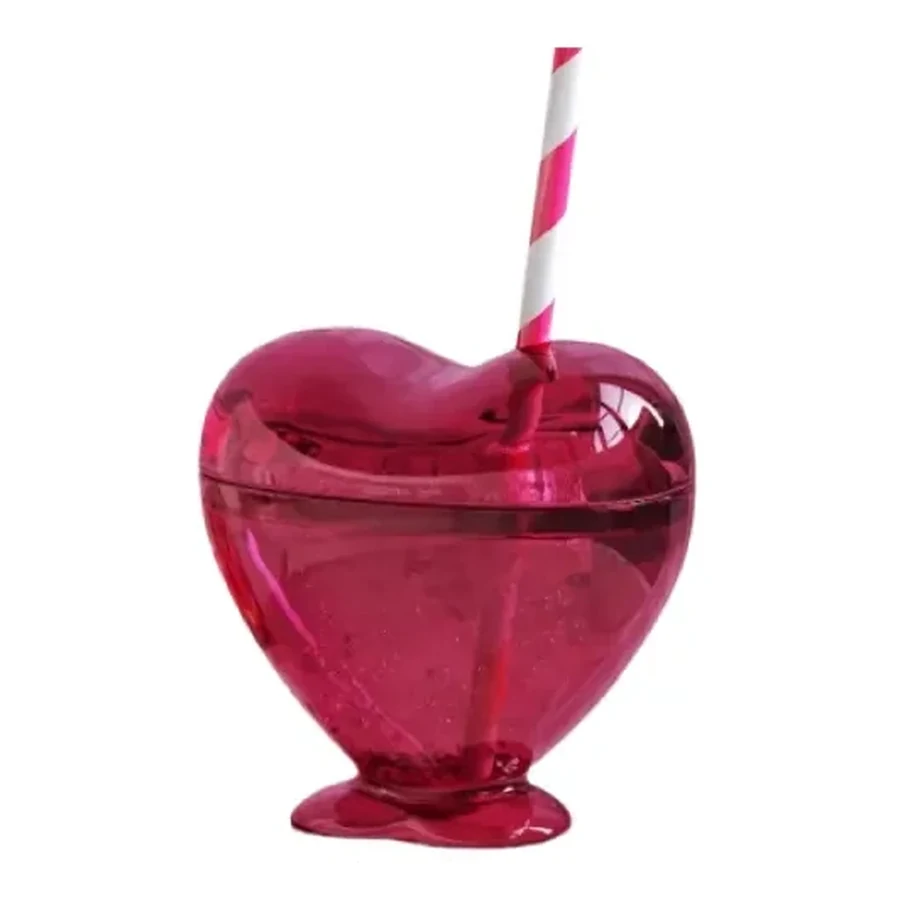 Red and Magenta Shaped Fruit Character Cup — 500–600 ml PET straw cup
