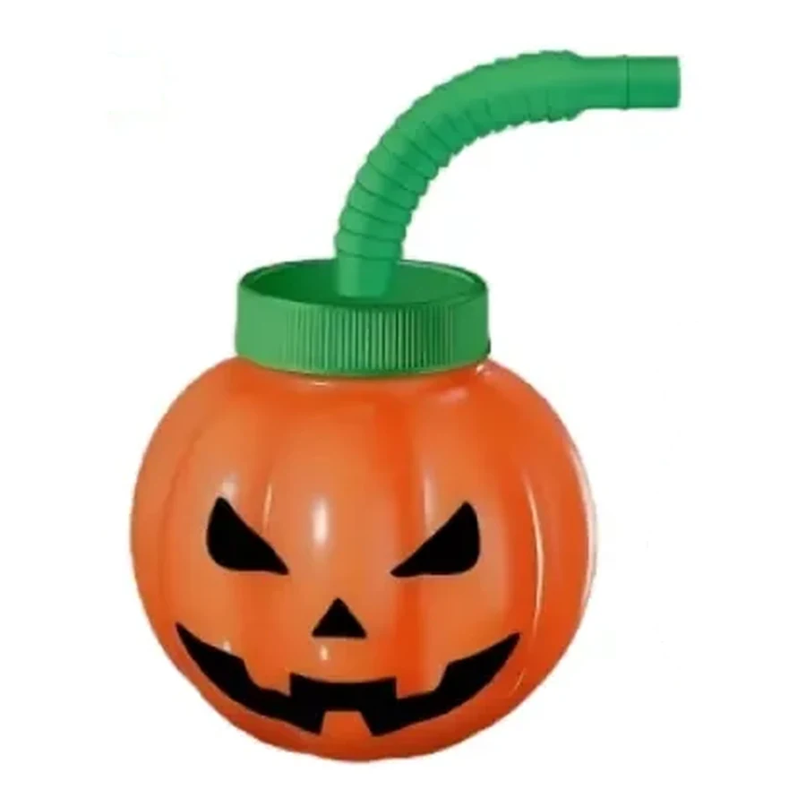 Orange and Green Halloween Monster Head Cup — 500–700 ml PP straw cup