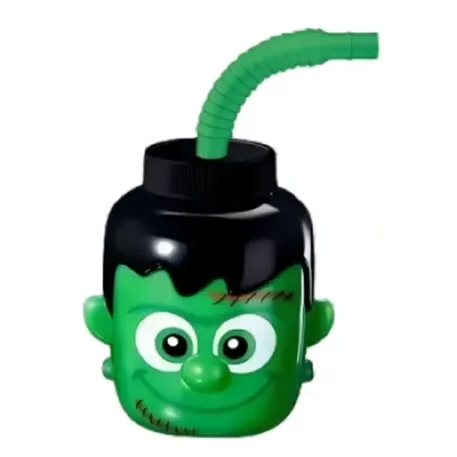 Red and Magenta Halloween Monster Head Cup — 500–700 ml PP straw cup