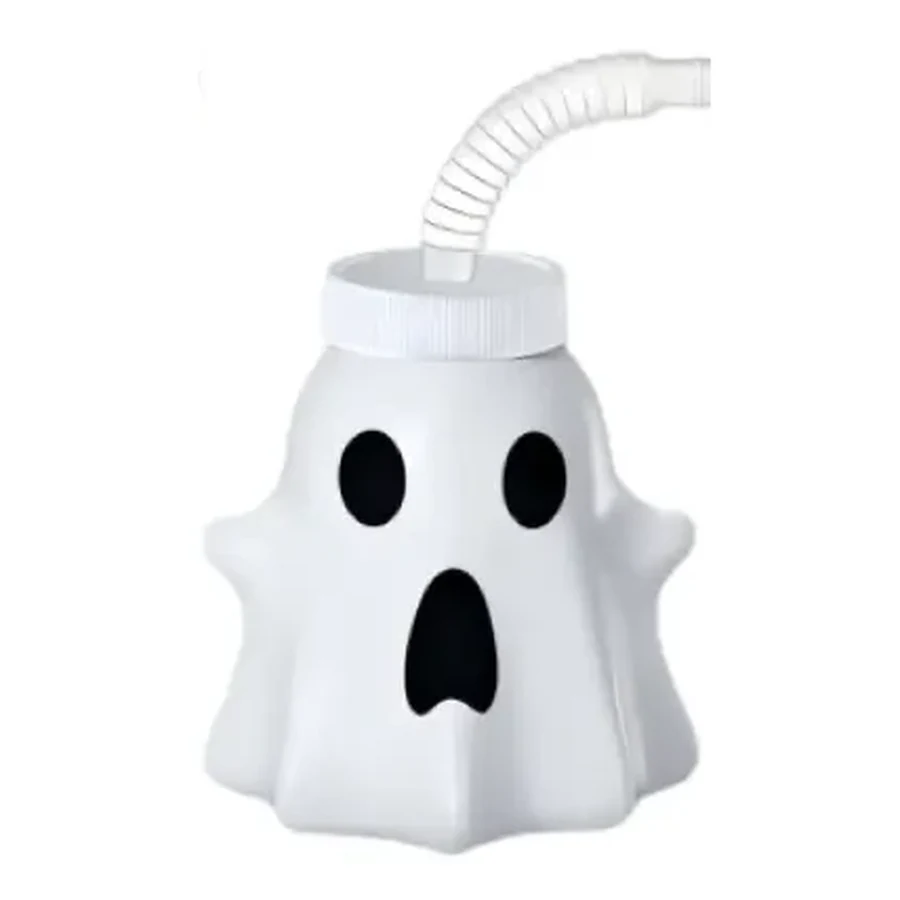 Pearl White Halloween Monster Head Cup — Style 02 — 500–700 ml PP straw cup