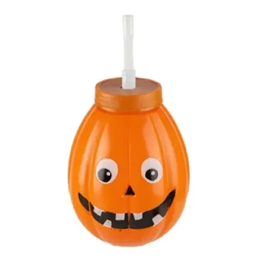 Orange and Lime Halloween Monster Head Cup — 500–700 ml PP straw cup
