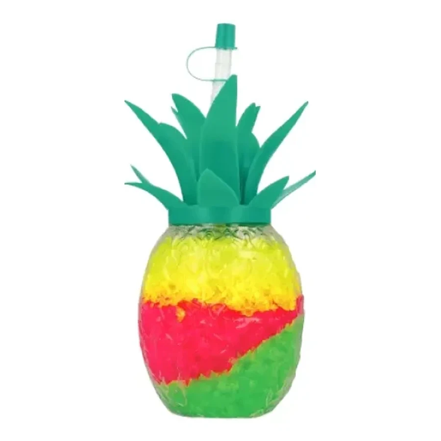 Teal and Yellow Pineapple Tropical Cup — 500–1,000 ml PP straw cup