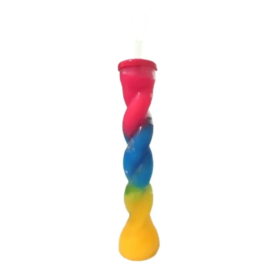Red and Yellow Colour-Block Twist Cup — Style 02 — 350–450 ml PET straw cup