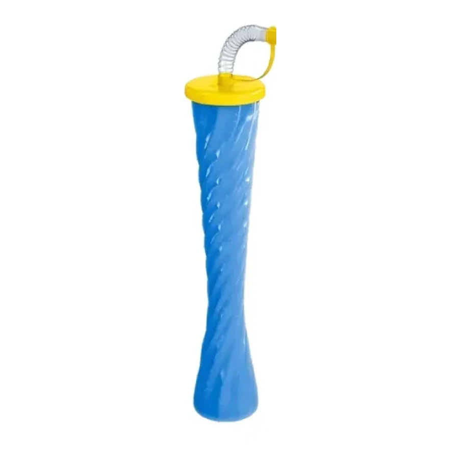 Blue and Yellow Colour-Block Twist Cup — 350–450 ml PET straw cup