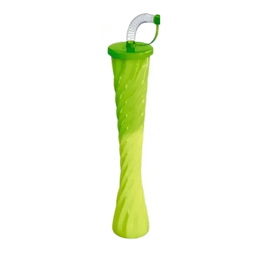 Lime and Green Colour-Block Twist Cup — 350–450 ml PET straw cup