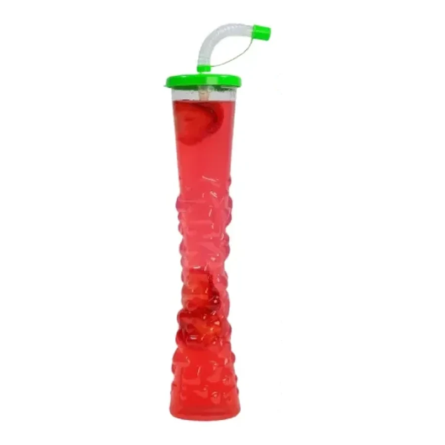 Red and Green Colour-Block Twist Cup — 350–450 ml PET straw cup